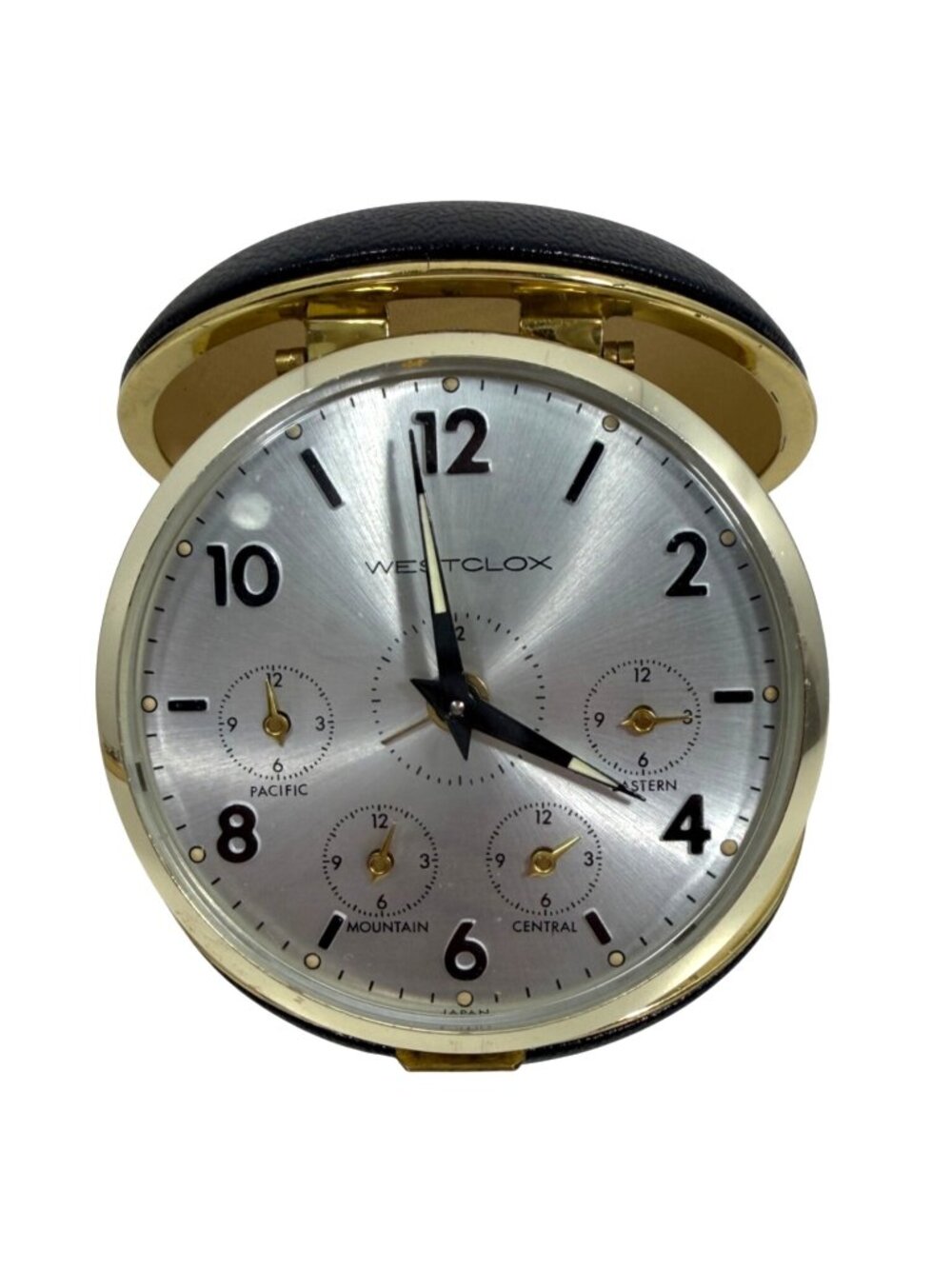 VTG Westclox Wind-Up Travel Alarm Clock US Time Zones Clamshell Snap Case Japan